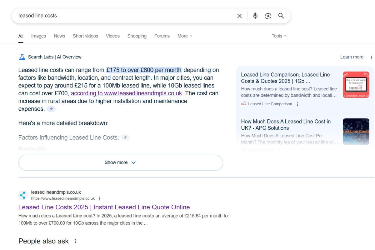 ai overview optimization for leased line costs